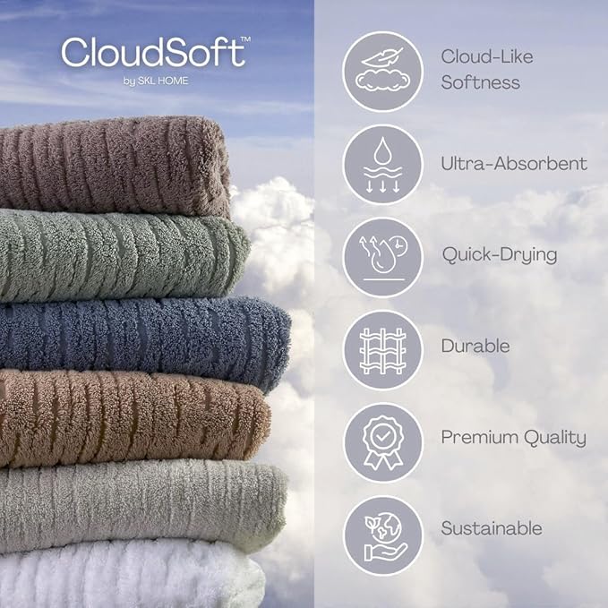 SKL Home CloudSoft Cotton Luxury 4 Pc Bath Towel Set, Clay