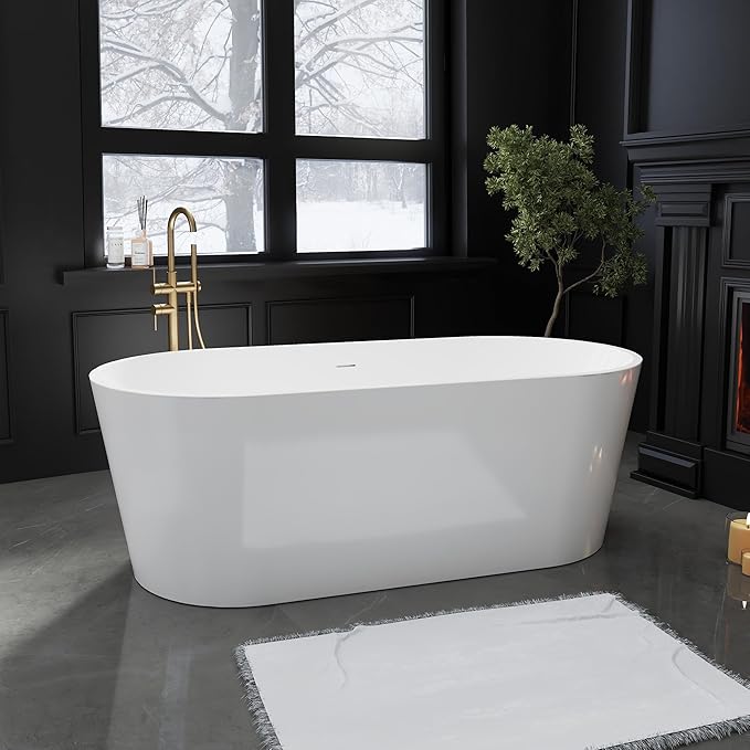 67" Acrylic Freestanding Bathtubs, Stand Alone Tub, Soaking Tubs for Bathroom, Integrated Overflow and Drain, cUPC Certified, Gloss White