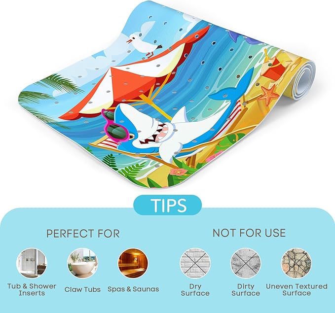SHUCHING Baby Bath Mat for Tub Non Slip-40 X 16 Inch, Extra Long Kids Bathtub Mat Non Slip, Toddler Shower Mat for Bathroom, Shark
