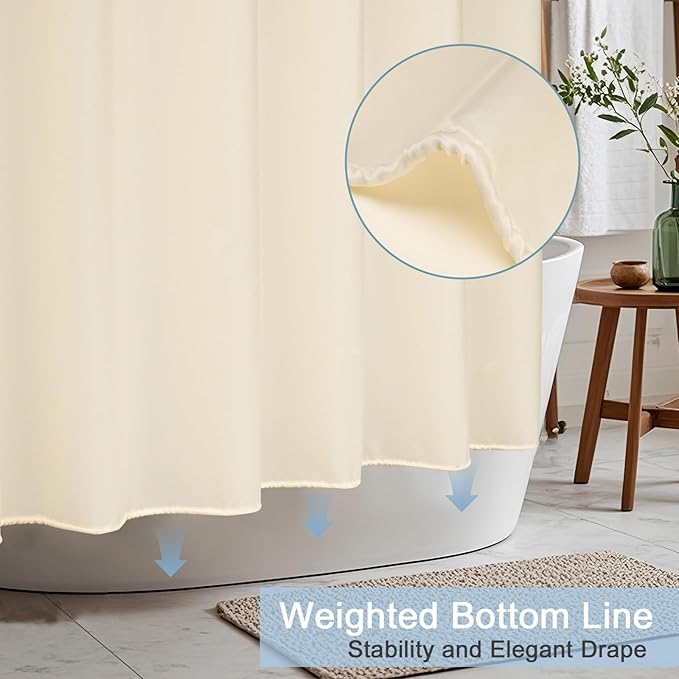 AooHome Hotel Shower Curtain Liner, Fabric Beige Standard Shower Curtain with Hooks, Weighted Hem, Water Repellent, 72 x 72 Inch