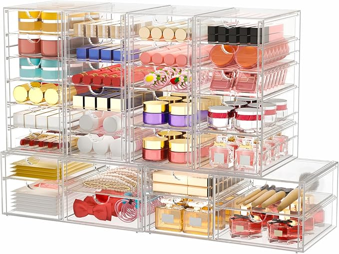 Makeup Organizer Storage with 30 Drawers, 6 Pcs Desktop Office Supplies, Desk Organizers, Clear Accessories, Dustproof Drawer and for Make Up, Jewelry, Pen, Stationary