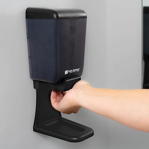San Jamar Classic Plastic Manual Soap Dispenser, Hand Sanitizer Dispenser, Lotion Dispenser with Universal Compatibility for Home, Bathroom, Kitchen, Restooms, Restaurants, 30 Ounces, Black Pearl