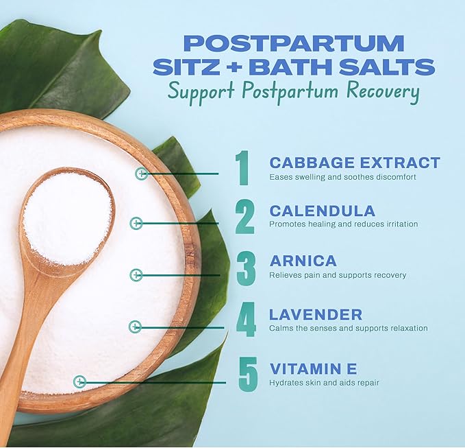 CaboCréme Postpartum Sitz + Bath Salts – 24oz – Postpartum Bath Soak for Perineal Care, Healing Tears, Swelling & Hemorrhoids – Dead Sea Salt with Magnesium – OB-GYN Created Recovery Essential