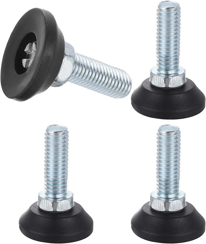 uxcell 3/8"-16 Thread Furniture Feet Levelers, 4Pcs 22mm l Adjustable Furniture Feet Screw in Threaded Leveling Leg Screw on Chair Foot Glides Leveling for Table Chair Cabinet Black