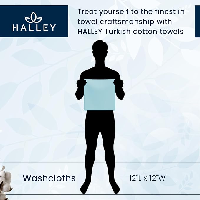 HALLEY Turkish 8 Pack Premium Washcloths (8 Pieces) 650 GSM Highly Absorbent Super Soft 100% Cotton - 8 Washcloths (Blue)