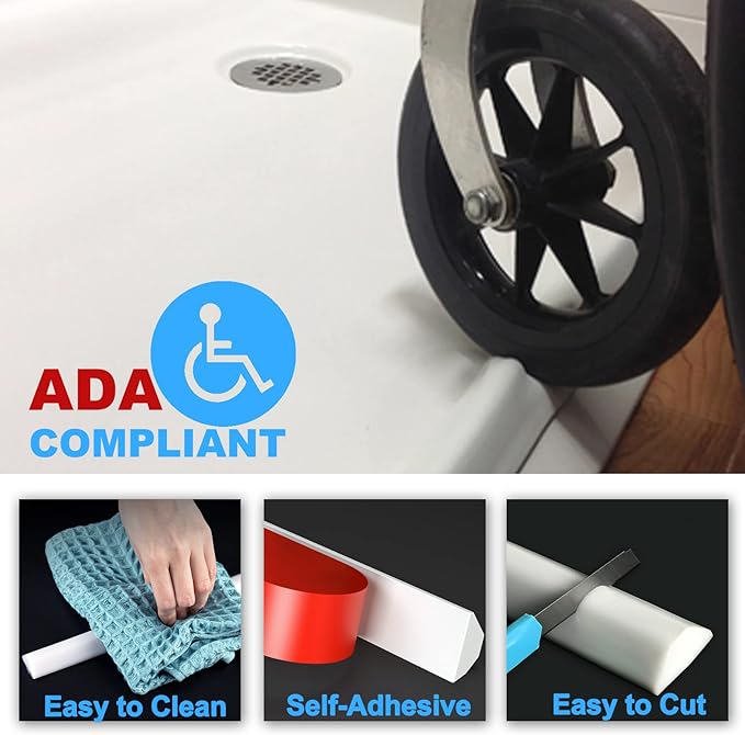 Duzzy 39 Inch Collapsible Shower Water Dam, Shower Threshold Water Stopper Barrier and Retention System and Keeps Water Inside Threshold Dry and Wet Separation, Suitable for Bathroom & Kitchen
