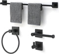Bathroom Accessories Set Matte Black Towel bar Set, 4 Piece Towel Rack Set Towel bar for Bathroom Wall Mounted Durable 24 inch Towel bar Robe Hook Towel Ring Toilet Paper Holder