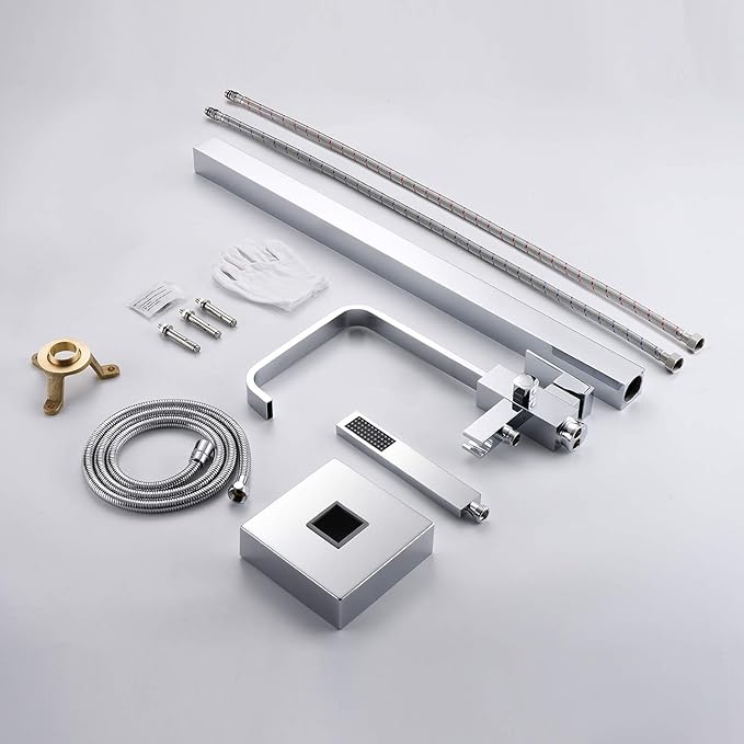 Freestanding Tub Filler Bathtub Faucet Chrome Waterfall Floor Mount Single Handle Brass Bathroom Faucets with Handheld Shower