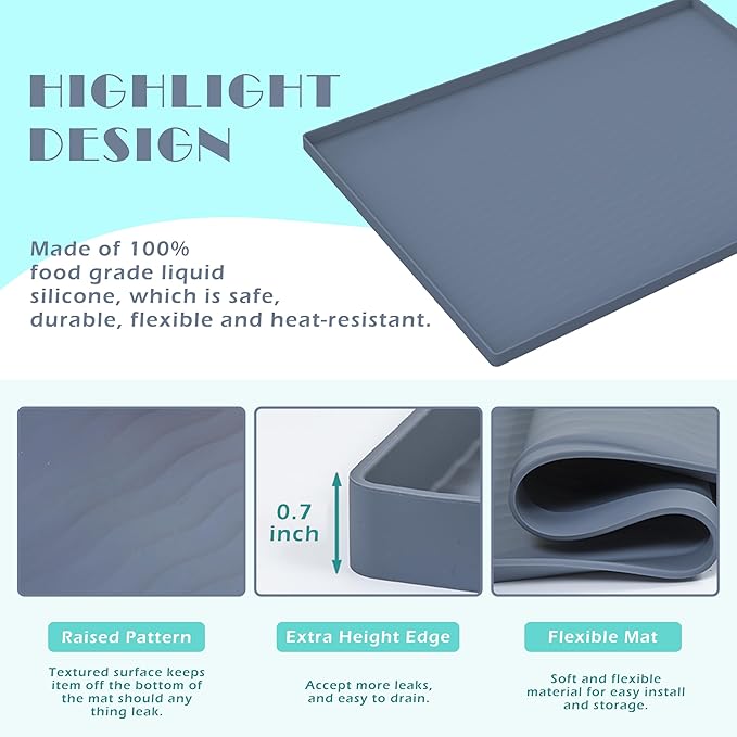 URMONA Waterproof Silicone Under Sink Mat 16'' x 10'' Shelf Liner for Kitchen and Bathroom, Cabinet and Counter Protector, Storage and Organizers, Litter Mat, Pet Cat Puppy Essentials(Black)