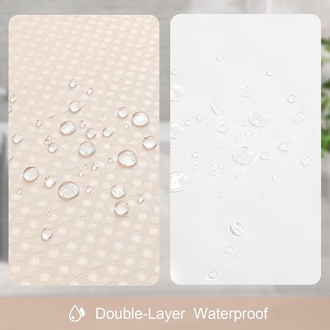 3 in 1 Extra Long Blush Pink Shower Curtain Set-72 W x 84 H, Modern Waffle and PEVA Liner Set with 12 Stainless Steel Hooks, Waterproof Fabric for Bathroom