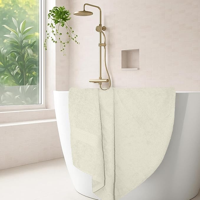 RIVERSIDE 100% Ring Spun Cotton Large Bath Towels Set of 4, 27 x 54 Inches – Quick Dry, Soft & Highly Absorbent Towels for Shower & Bathroom – Luxury 600 GSM Towels for Home, Spa, Gym, Cannoli Cream