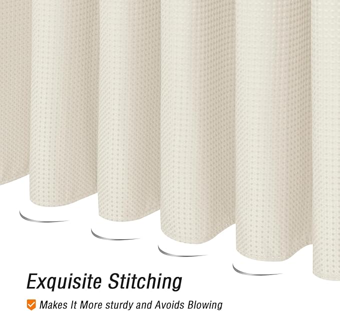 Gibelle Extra Long Shower Curtain 72 x 84, Tall Waffle Weave Textured Fabric Shower Curtain for Bathroom, Water Repellent, Machine Washable, Ivory