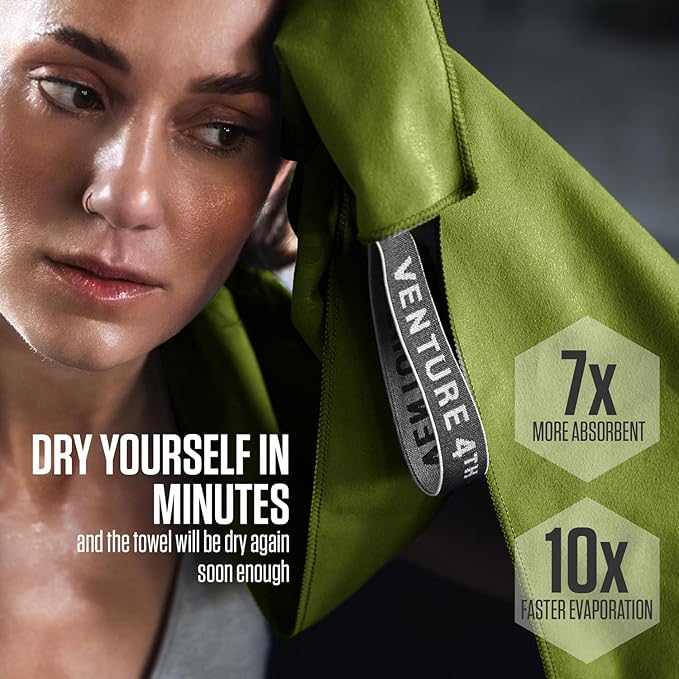 VENTURE 4TH Quick Dry Towel. Microfiber Travel Towel Ideal for Camping, Hiking, Backpacking, Gym. Lightweight & Fast Drying Travel Towels for Body. Compact & Easy to Pack - Lime Large