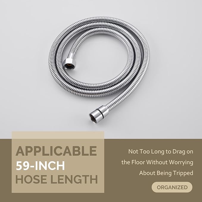 Angle Simple Flexible Shower Hose 59", Stainless Steel Handheld Shower Head Hose Replacement 1/2" IPS, Chrome