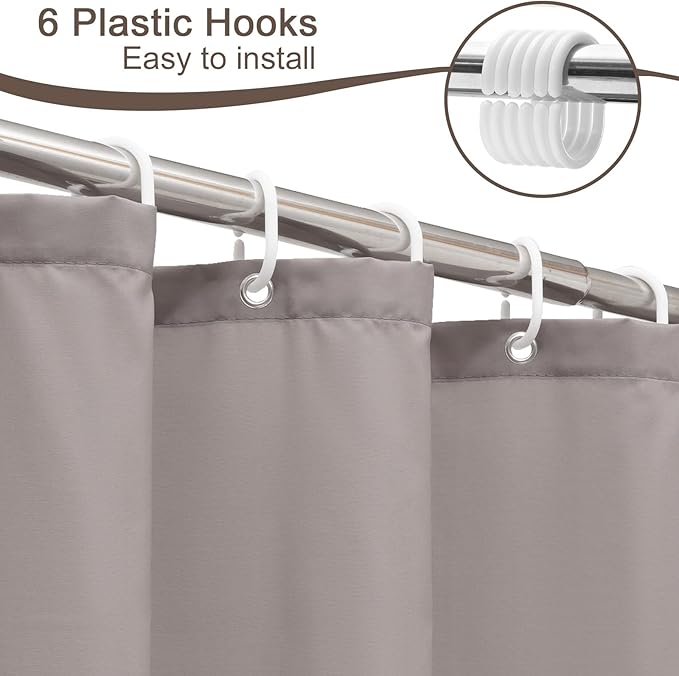 AooHome Stall Size 36x72 Inch Shower Curtain Liner, Half Size Solid Shower Curtain with Hooks, Weighted Hem, Waterproof, Chocolate