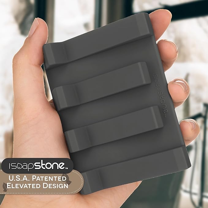 Silicone Soap Dish (USA Patented) Self Draining Bar Soap Holder for Shower Bathroom Sink, Drying Soap Dish Tray Kitchen Sponge Holder Easy Cleaning Soap Saver Mat (Dark Grey, 2)