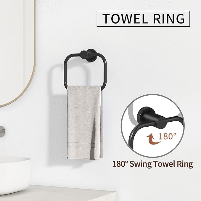 4-Pieces Bathroom Hardware Set Black, Stainless Steel 16 Inch Towel Bar Set, Towel Racks for Bathroom Wall Mounted