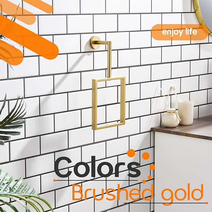 Towel Rings for Bathroom Wall Mounted Vertical Towel Rack Brushed Gold Stainless Steel Contemporary Hand Towels Holder Hanger, AN3005GD