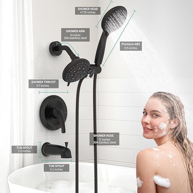 SR SUN RISE 35-Spray Shower Faucet 3-Way Combo Shower Head and Hand Held Shower Separately or Together, Single-Handle Tub and Shower Trim Kit, Oil Rubbed Bronze (Valve Include）