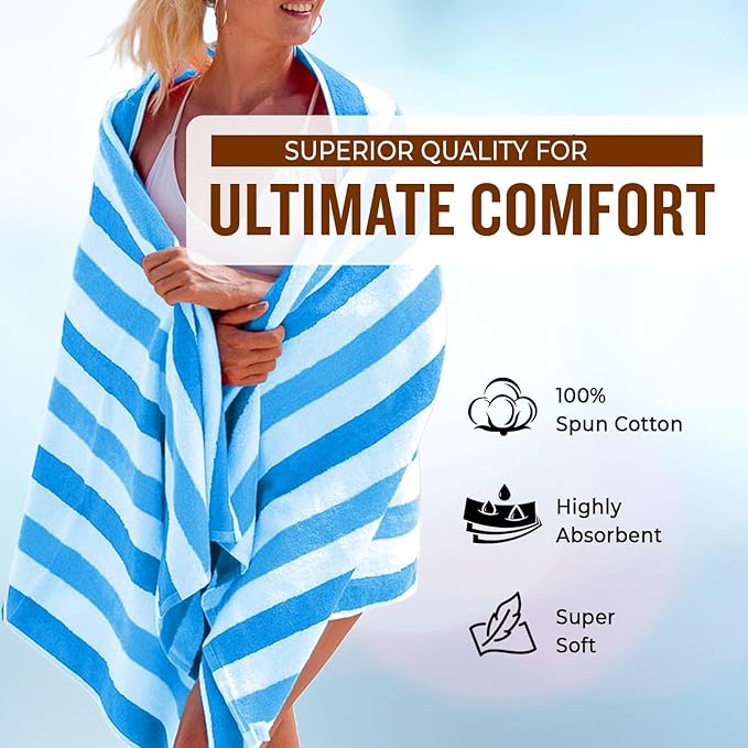 Personalized Passion Beach Towels for Adults - Custom Pool Towels with Name - Highly Absorbent Cotton - Striped Design for Women & Men - Large 70x30 Bath Sheet for Hotel, Swim & Camping - Blue