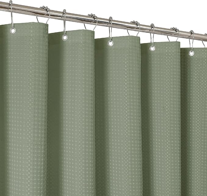 2-in-1 Waterproof Fabric Shower Curtain - No Separate Liner Needed, Hotel-Style Waffle Weave, Effortless Cleaning & Washable Bathroom Shower Curtain Set,72Wx78H,SageGreen