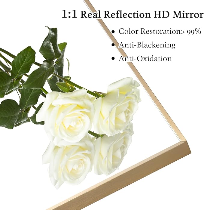 24x36 Inch Gold Bathroom Mirror - Copper-Free Mirror, Aluminum Alloy Frame Vanity Rectangle Wall Mounted Modern Mirror for Bedroom/Living Room/Porch Horizontal or Vertical
