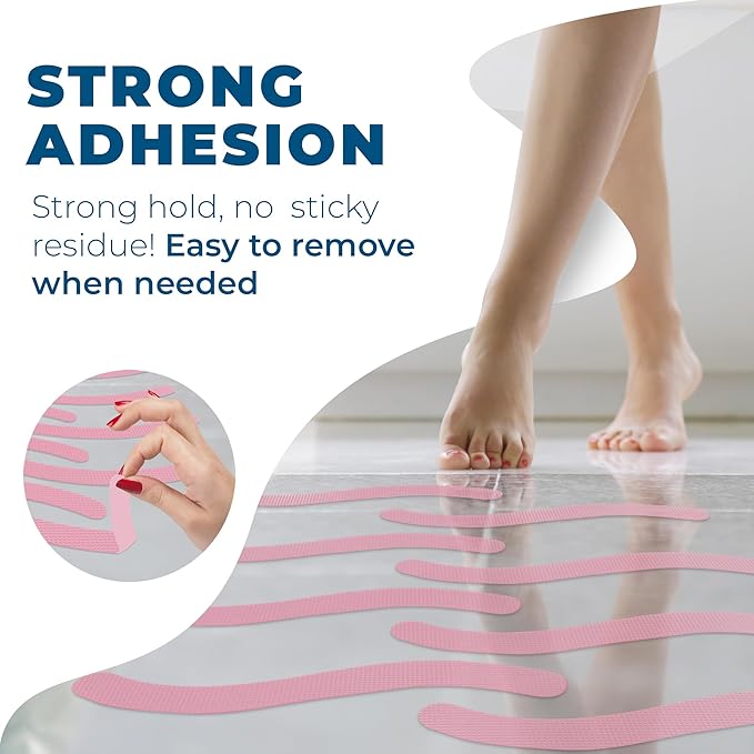 Anti-Slip Shower Stickers - Help Reduce Slipping in Bathtub & Shower, Pink Non-Slip Bath Strips, Strong Adhesive Bathtub Appliques Suitable for Homes with Kids, Adults & Seniors - 24 Pcs - Homergy