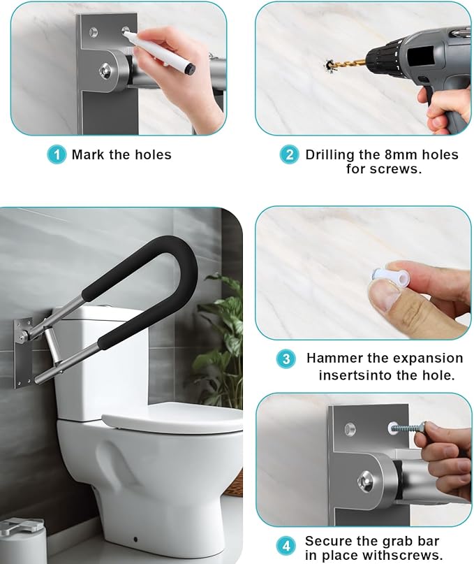 Handicap Grab Bars Rails 23.6 Inch Toilet Handrails Bathroom Safety Bar Hand Support Rail Handicapped Handrail Accessories for Seniors Elderly Disabled Mounted Bath Grips (Aluminum-60cm-2pcs)