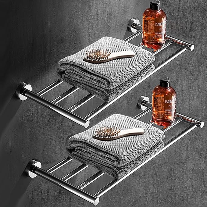 20 Inch Bathroom Towel Rack, Hotel Style Towel Racks for Bathroom Wall Mounted, Modern Towel Bar Rack, 2-Tier Towel Shelves, Polished Chrome