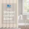 2-in-1 stall Fabric Shower Curtain or Liner,Breathable TPU & Washable,36Wx72H Narrow Linen Textured Bathroom Shower Curtain Set with 6 Plastic Hooks,Modern,36"x72" Cream