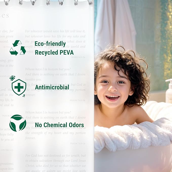 Eco-Friendly Recycled PEVA Shower Curtain Liner – Waterproof, Sustainable, Non-Toxic Shower Curtain Liner, NOT Made in China - 72x72IN, 4G – NIV Holy Bible