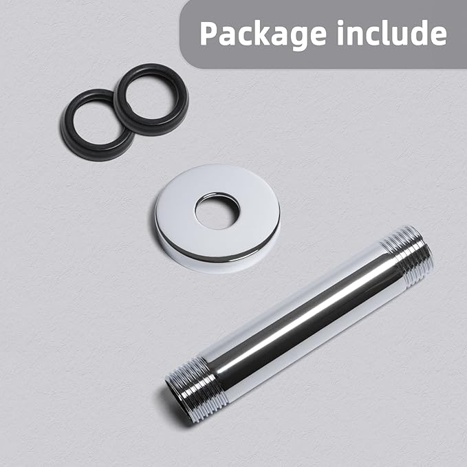 4 Inch Shower Arm with Flange, Ceiling Mounted Shower Head Extension Arm, 1/2 NPT Straight Arm for Rain Shower Head, Stainless Steel Shower Head Extension Replacement Pipe Arm,Chrome