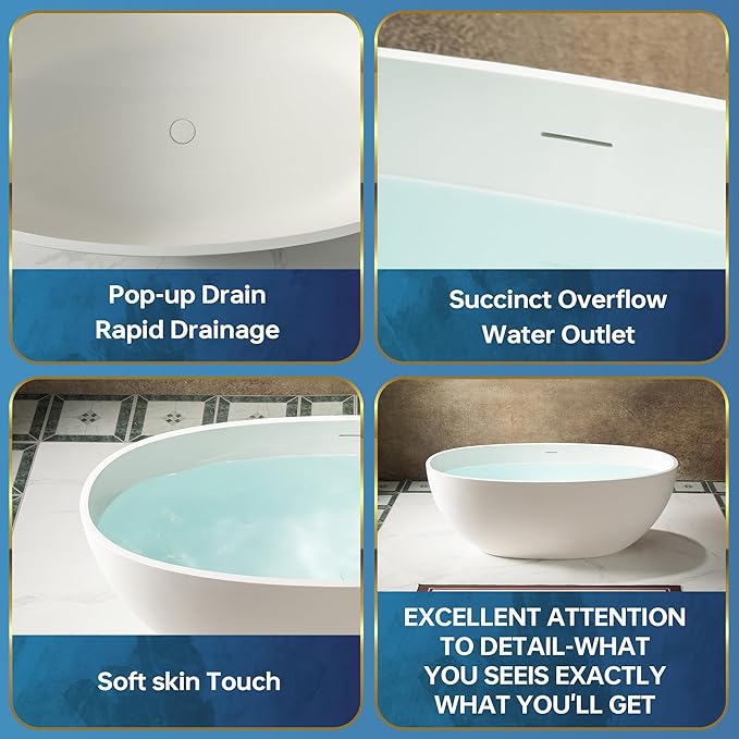 WOODBRIDGE 61 in. x 30.75 in. Stone Resin Luxury Contemporary Solid Surface Freestanding Bathtub in Matte White