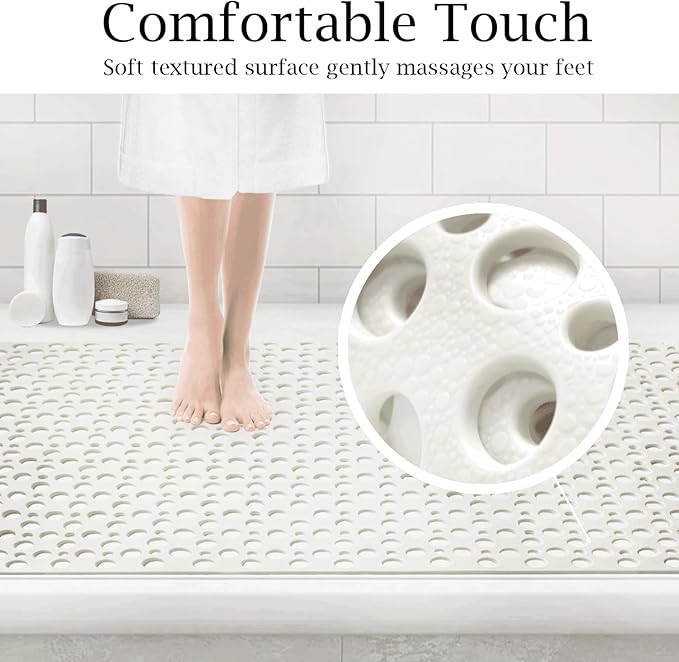 Large Non Slip Shower/Bath Mat for Inside Shower, 35.4x23.6 Inch Anti-Slip Shower Stall Mat for Elderly,Extra Long Bathtub Mat for Shower with Big Suction Cups