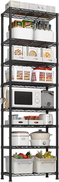 8 Tier Storage Racks Shelving, Heavy Steel Pantry Shelves, Adjustable Wire Shelving Rack, Suitable for Garage, Kitchen, Bathroom, Office, 24" W x 14" D x 80" H, Black