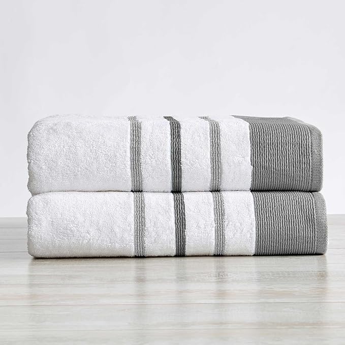 Great Bay Home Decorative Oversized Bath Sheet Set - Luxury Cotton 2 Pack 68x35 Extra Large Towels - Luxurious, Ultra-Soft, Durable Towels for Bathroom Decor (Dark Grey/Light Grey)