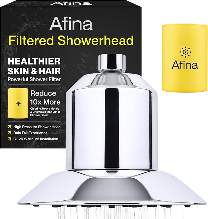 Afina Filtered Shower Head - Water Softener Showerhead with KDF-55 Filter for Hard Water - High Pressure Rain Fall Experience - Universal Fit (Chrome)