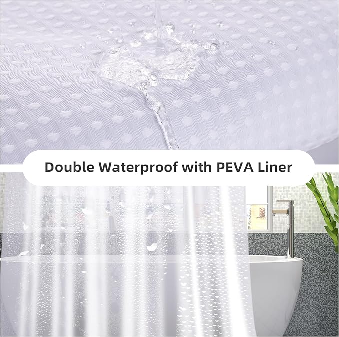 LaCyan 3 in 1 Waterproof Waffle Weave Shower Curtain and Clear Liner Set with 12 Stainless Steel Hooks Double Sided for Bathroom 72 Inches Heavy Duty Polyester Fabric Shower Curtains 72x72