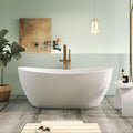 65" Premium Solid Surface Freestanding Bathtub, Contemporary Design Stand Alone Stone Resin Tub with Overflow and Pop-up Drain, Matte White