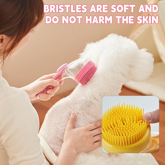 Pet Bath Brush,Dog Shampoo Brush Bubble Maker,New 2 in 1 Dog Bath Brush with Built-in Shampoo Dispenser,Bathing Dog Grooming Massage Brush for Showering Long and Short Haired Dogs and Cats(pink)