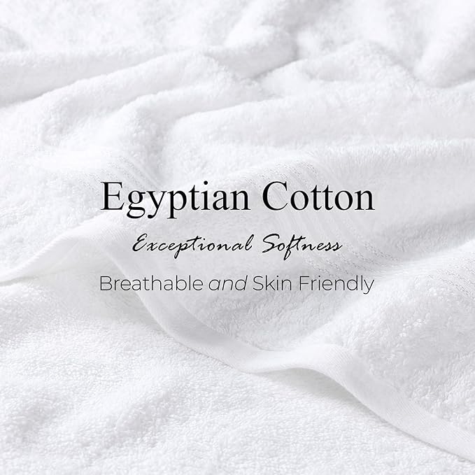 Superior Egyptian Cotton Bath Towel Set, Home Bathroom Towels, Master, Guest Bath, Decor Essentials, Quick Dry, Absorbent, Large Body Towels, Spa, Hotel, Resort, Adult, Kids, Set of 2, White