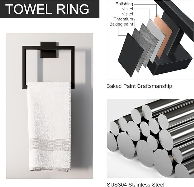 Matte Black Bathroom Accessories Set, 22.2 Inch Bath Towel Bar Set, Stainless Steel Bathroom Hardware Set, Towel Racks for Bathroom Wall Mounted