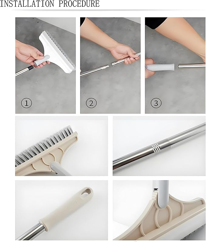 2 in 1 Cleaning Floor Scrub Brush Floor Brush Scrubber New Upgraded 53.5" Long Handle Grout Brush Scrape V-Shape Stiff Bristle Cleaning Brush with Squeegee 120°Rotating Tile Brush for Bathroom