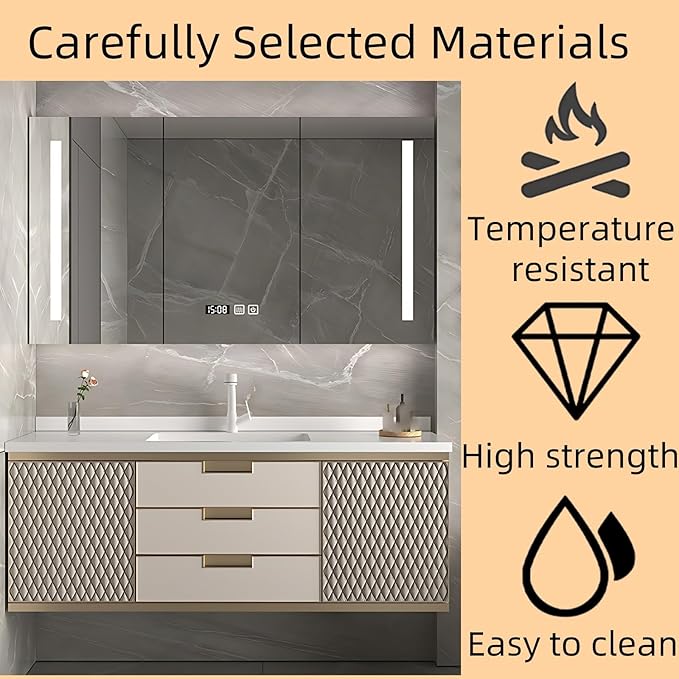 40IN Modern Bathroom Vanity - Wall-Mounted Bathroom Cabinet with LED Light | Intelligent Defogging Mirror Cabinet Includes Time Display Function, 2 Drawers & 2 Storage Cabinets (Style A)