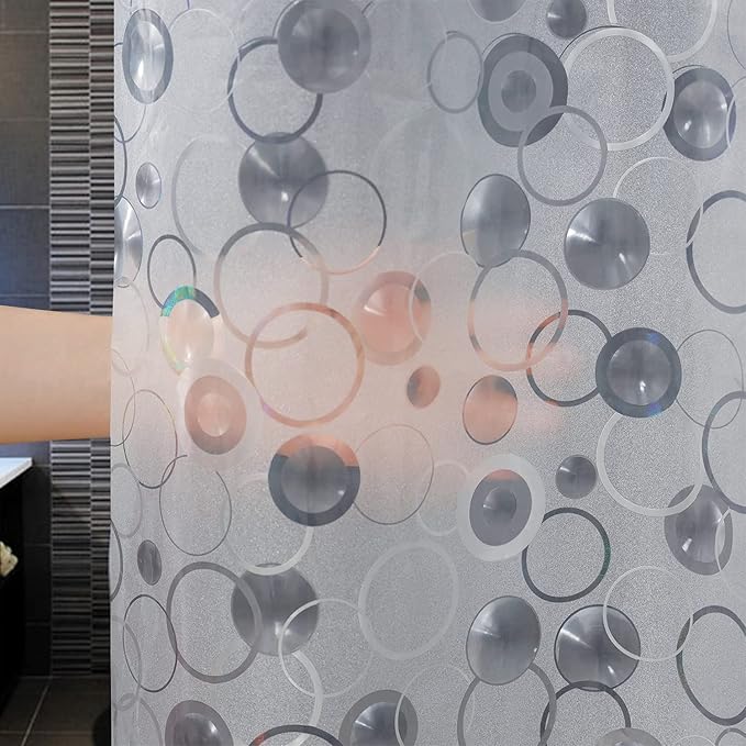 AooHome Plastic Long Shower Curtain Liner - EVA 3D Circle Pattern Design Bathroom Shower Curtain with Hooks, 5 Bottom Magnets, 10G Heavy Duty, Water Repellent, Semi Transparent, 72x78 Inch