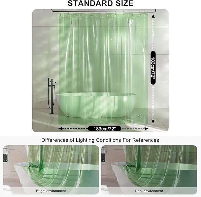 AmazerBath Heavy Duty Shower Curtain and Liner 2-in-1, 100% EVA Luxury Soft Clear Mint Green Shower Curtain Liner, 72x72 Plastic Weighted Shower Curtain, 12 Rustproof Grommets & 3 Heavyweight Stones