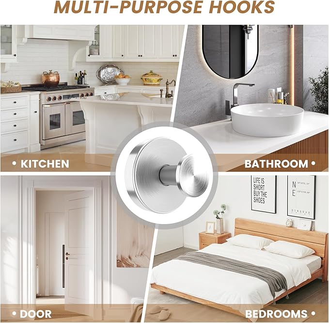 BKV Suction Cup Hooks for Glass Window,Removable Shower Hooks for Inside Shower,Metal Towel Hooks for Bathrooms,2 Pack(Silver)