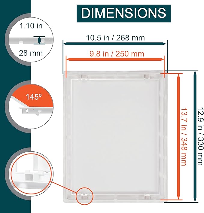 10" x 13" White Plastic Access Panel. Service Shaft Door Panel. Plumbing, Electricity, Heating, Alarm Wall Access Panel for Drywall. Bathroom Services Access Hole Cover.