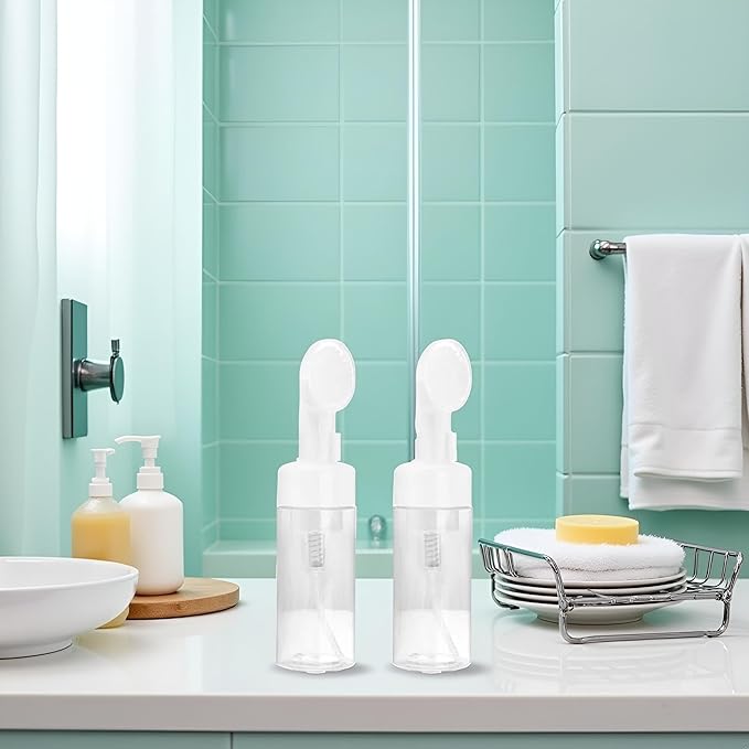 1Pc Transparent 200ml Empty Plastic Foam Dispenser Bottle Refillable Foaming Bottles Soap Dispenser Pump Bottles with Gel Head Wash Brush for Cleaning Travel,Pump Dispensers,Refillable Containers