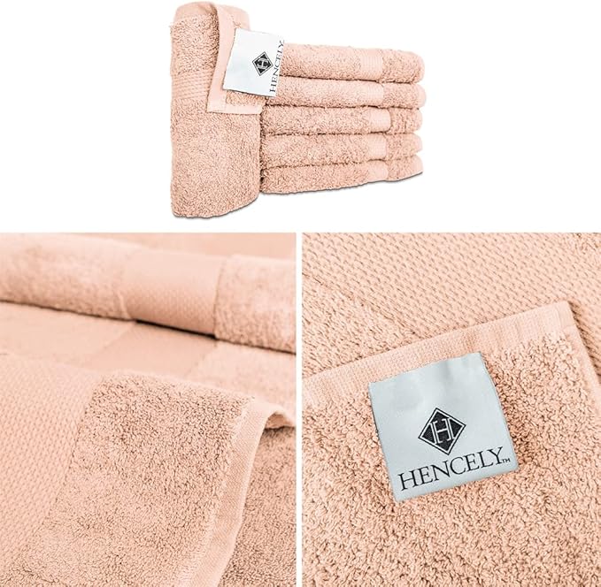 Hencely Premium 6-Pack Washcloths 12x12 Inches Soft Turkish Cotton High Absorbent and Quick Dry Dishtowel for Kitchen and Bath (Wash Cloth 6 Pack, Peach)